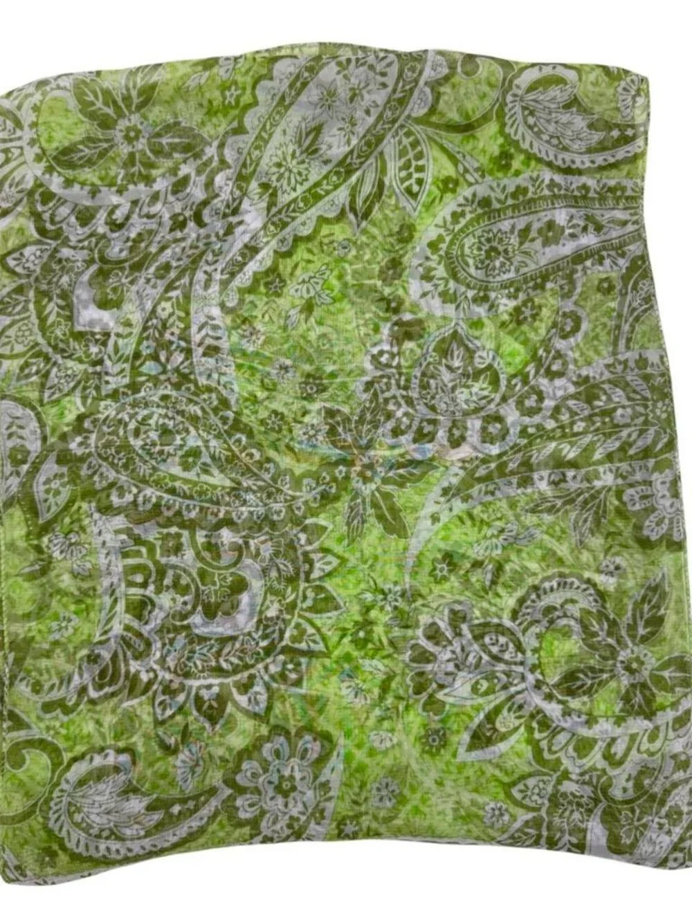 vintage semi-sheer scarf with green paisley print